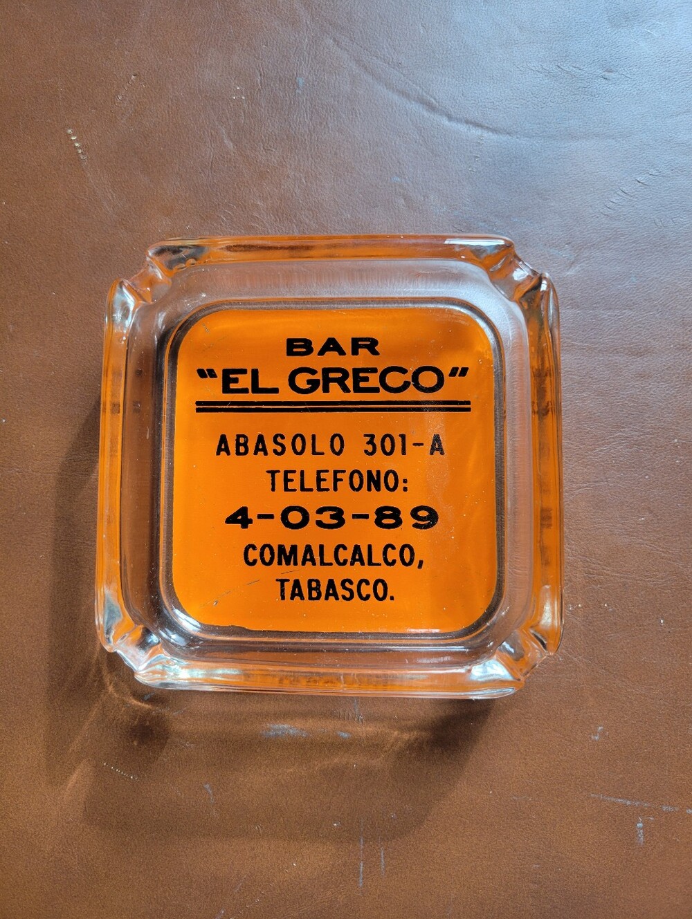 Vintage Clear Glass Advertising Ashtray Bar El Greco Comalcalco, Tabasco Mexico